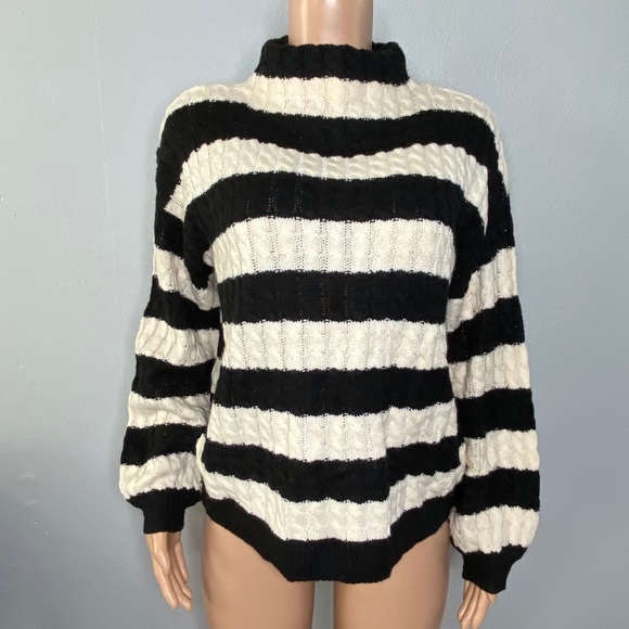 Line + Dot Anna Black Cream Striped Sweater Size M - Picture 4 of 8